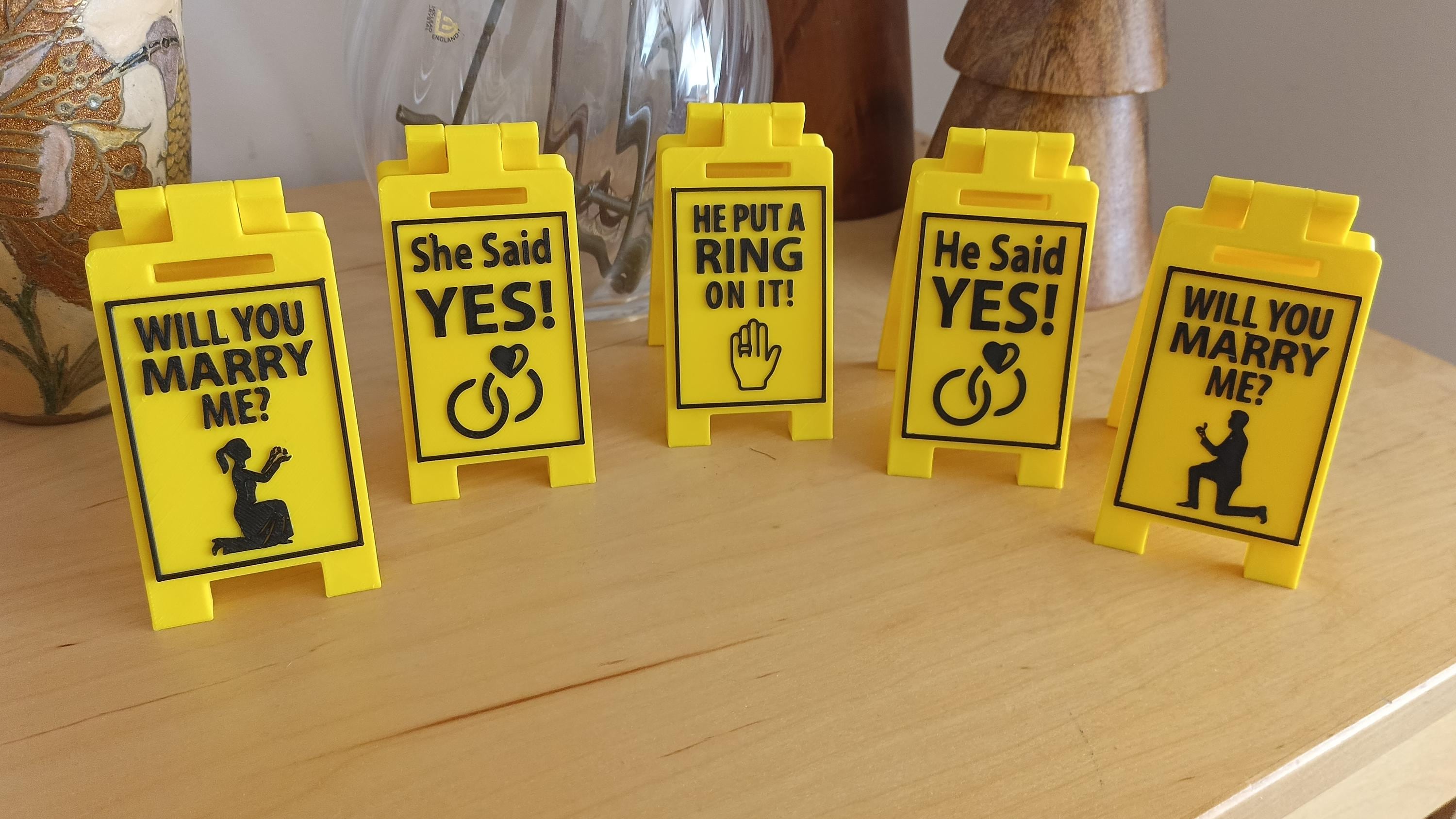 Engagement & Proposal Embossed Yellow/Black Mini Desk Signs 9cm - Bigger, Clearer