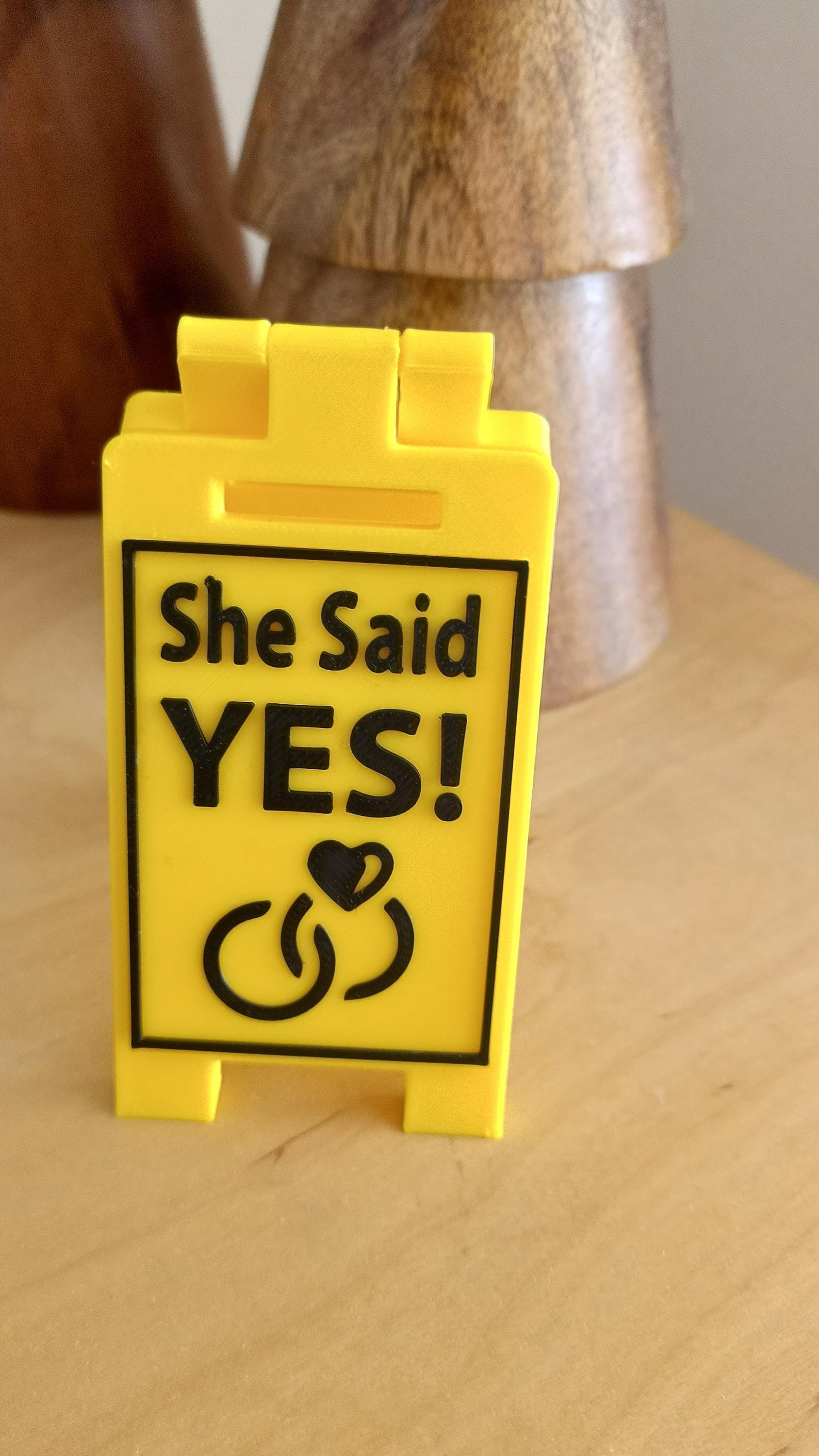 Engagement & Proposal Embossed Yellow/Black Mini Desk Signs 9cm - Bigger, Clearer