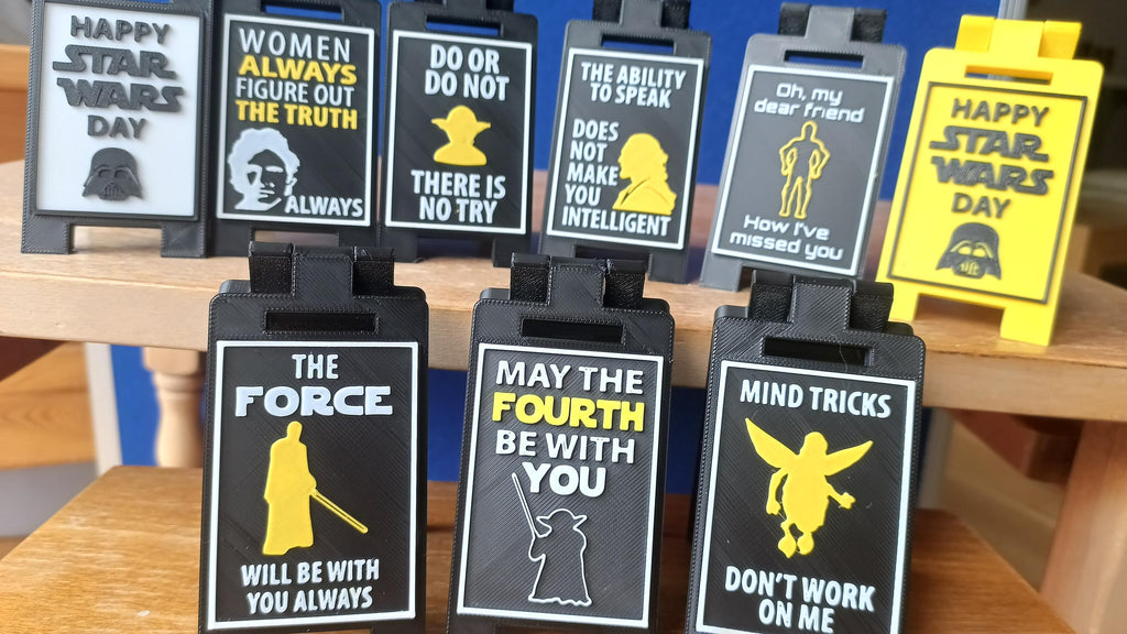 Star Wars Day May The 4th Be With You & Quotes Mini Desk Signs Yoda, Hans Solo, Qui-Gon Jinn